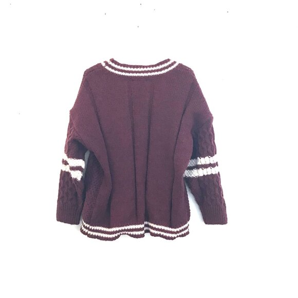 Burgandy cardigan tennis prep preppy academia women S cable knit chunky slouchy - Picture 6 of 8